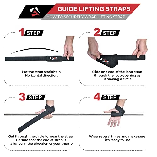 AQF Neopreno Acolchado Straps Powerlifting, Straps Gym de Levantamiento De Pesas con Soporte Muñequera, Agarraderas Gym ,Muñeqeras Para Entrenamiento, Culturismo Levantamiento De Potencia (Negro & Rojo)