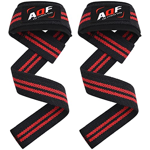 AQF Neopreno Acolchado Straps Powerlifting, Straps Gym de Levantamiento De Pesas con Soporte Muñequera, Agarraderas Gym ,Muñeqeras Para Entrenamiento, Culturismo Levantamiento De Potencia (Negro & Rojo)