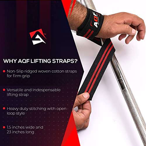 AQF Neopreno Acolchado Straps Powerlifting, Straps Gym de Levantamiento De Pesas con Soporte Muñequera, Agarraderas Gym ,Muñeqeras Para Entrenamiento, Culturismo Levantamiento De Potencia (Negro & Rojo)