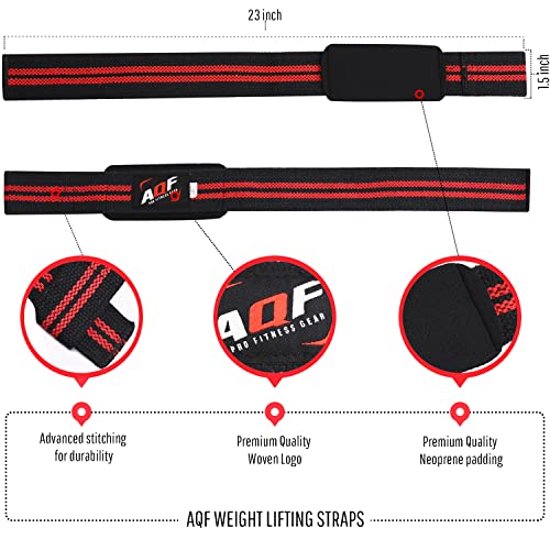 AQF Neopreno Acolchado Straps Powerlifting, Straps Gym de Levantamiento De Pesas con Soporte Muñequera, Agarraderas Gym ,Muñeqeras Para Entrenamiento, Culturismo Levantamiento De Potencia (Negro & Rojo)