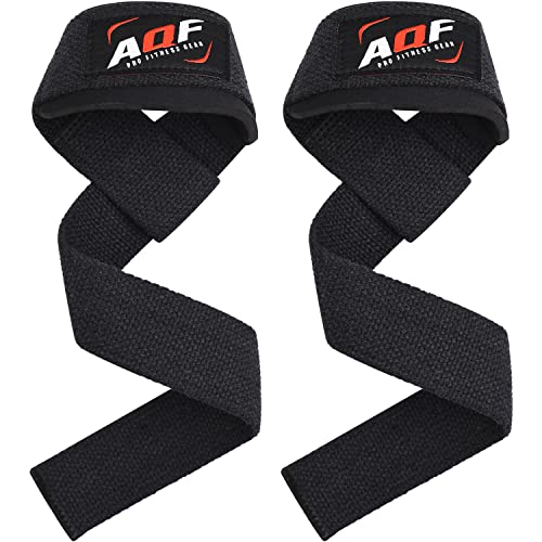 AQF Neopreno Acolchado Straps Powerlifting, Straps Gym de Levantamiento De Pesas con Soporte Muñequera, Agarraderas Gym,Muñeqeras para Entrenamiento, Culturismo Levantamiento De Potencia (Negro)