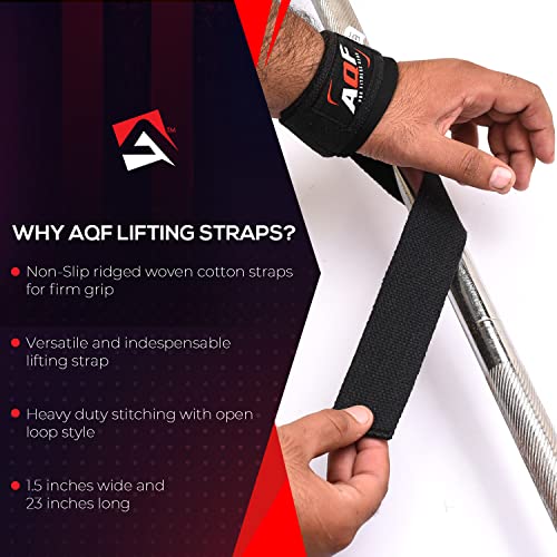 AQF Neopreno Acolchado Straps Powerlifting, Straps Gym de Levantamiento De Pesas con Soporte Muñequera, Agarraderas Gym,Muñeqeras para Entrenamiento, Culturismo Levantamiento De Potencia (Negro)