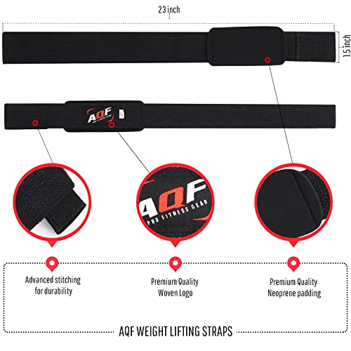 AQF Neopreno Acolchado Straps Powerlifting, Straps Gym de Levantamiento De Pesas con Soporte Muñequera, Agarraderas Gym,Muñeqeras para Entrenamiento, Culturismo Levantamiento De Potencia (Negro)