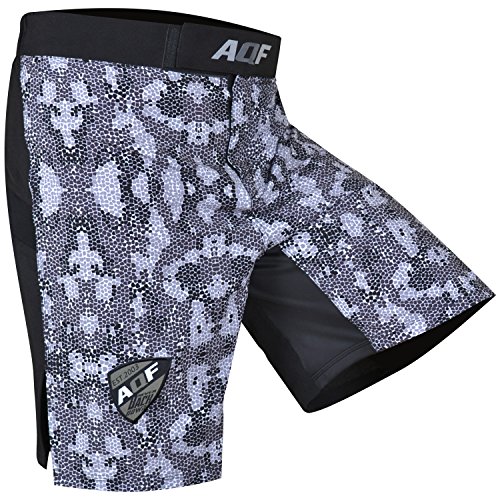 AQF Shorts Deportivos Hombre para MMA Combate Pantalones Muay Thai para Kick Boxing para Lucha En Jaula Shorts Tipo Camuflar Grises (M)