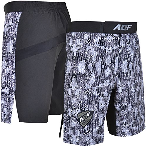 AQF Shorts Deportivos Hombre para MMA Combate Pantalones Muay Thai para Kick Boxing para Lucha En Jaula Shorts Tipo Camuflar Grises (M)