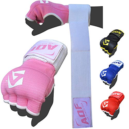 AQF Vendas Boxeo, Guantes Interiores Boxeo, Muñeca Elasticas Tape Vendaje 100cm Largo, Vendas De Boxeo Protector Mano Wraps 4 Dedos para Muay Thai, Taekwondo & MMA (Rosa, S)