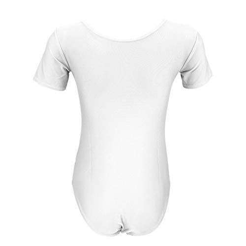 Aquarti Maillot de Gimnasia con Manga Corta para Niñas, Blanco, 140