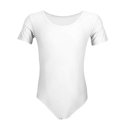 Aquarti Maillot de Gimnasia con Manga Corta para Niñas, Blanco, 140