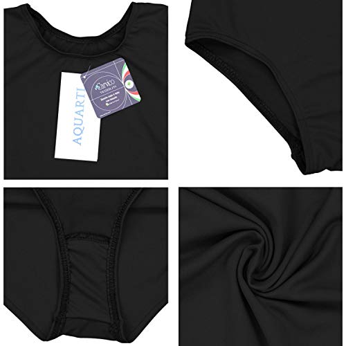 Aquarti Maillot de Gimnasia con Manga Corta para Niñas, Negro, 116