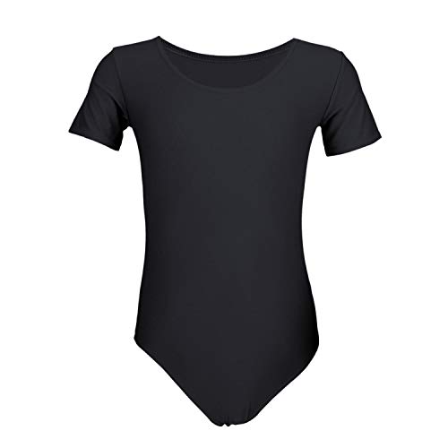 Aquarti Maillot de Gimnasia con Manga Corta para Niñas, Negro, 116