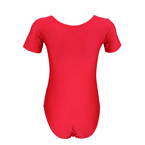 Aquarti Maillot de Gimnasia con Manga Corta para Niñas, Rojo, 134