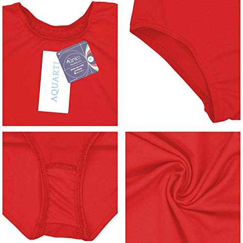 Aquarti Maillot de Gimnasia con Manga Corta para Niñas, Rojo, 134