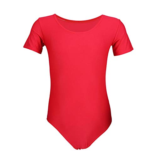 Aquarti Maillot de Gimnasia con Manga Corta para Niñas, Rojo, 134