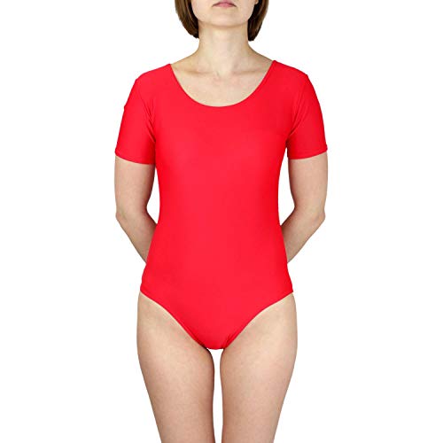 Aquarti Maillot de Gimnasia con Manga Corta para Niñas, Rojo, 134