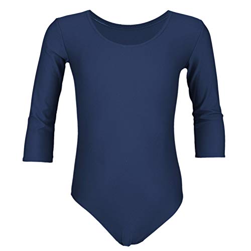 Aquarti Maillot de Gimnasia con Mangas 3/4 para Niñas, Azul Marino, 152