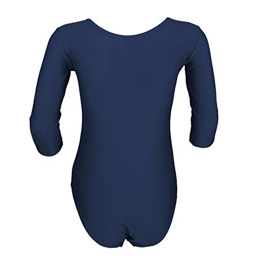 Aquarti Maillot de Gimnasia con Mangas 3/4 para Niñas, Azul Marino, 152