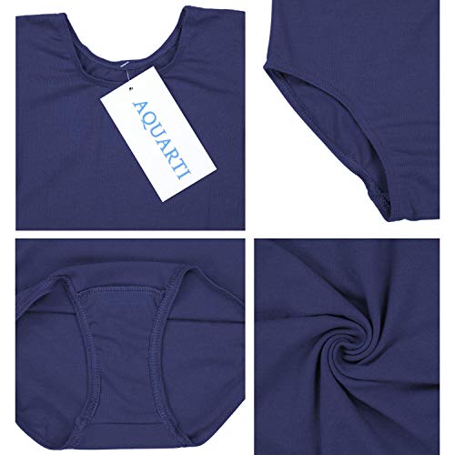 Aquarti Maillot de Gimnasia con Mangas 3/4 para Niñas, Azul Marino, 152