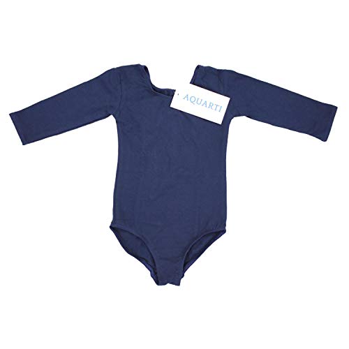 Aquarti Maillot de Gimnasia con Mangas 3/4 para Niñas, Azul Marino, 152