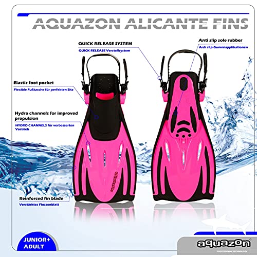 AQUAZON Aletas para niños Alicante, Aletas para bucear Ajustables, Ideales para bucear con esnórquel, bucear o como Aletas de natación, Aletas para bucear con esnórquel, Colour:Pink, Size:27/31