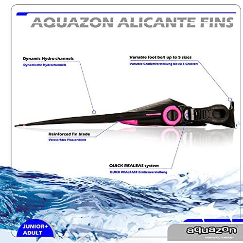 AQUAZON Aletas para niños Alicante, Aletas para bucear Ajustables, Ideales para bucear con esnórquel, bucear o como Aletas de natación, Aletas para bucear con esnórquel, Colour:Pink, Size:27/31