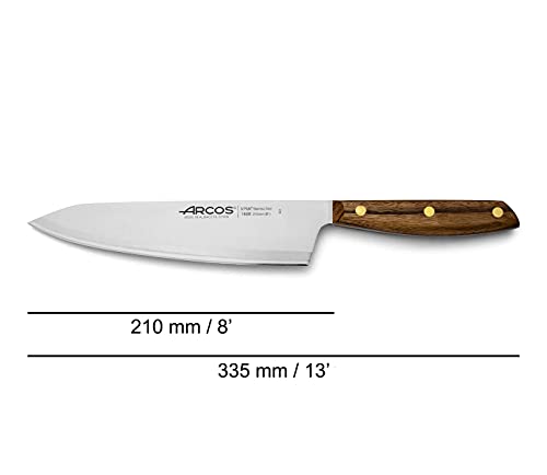 Arcos Serie Nordika - Cuchillo Cocinero - Acero Inoxidable NITRUM - Hoja de 210 mm - Mango de Madera Ovengkol 100% natural FSC - Embalaje 100% reciclado