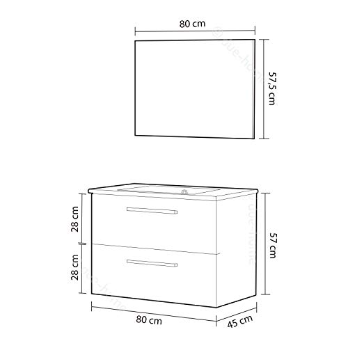 ARKITMOBEL Mueble de Baño con Dos Cajones y Espejo, Modulo Lavabo, Modelo Aruba, Acabado en Gris Cemento, Medidas: 80 cm (Ancho) x 57 cm (Alto) x 45 cm (Fondo)