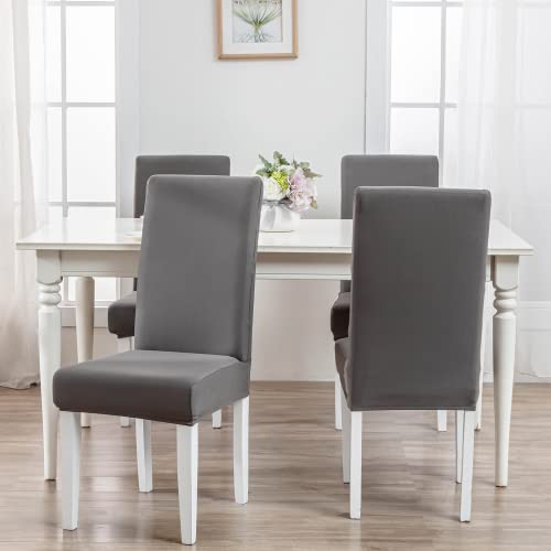 ARNTY Fundas Sillas de Comedor, Fundas para Sillas Pack 4/6 Fundas Sillas Ajustables Elásticas Chair Covers Modernas Lavables para Banquetes Oficina Hogar Restaurante Bar (Gris Oscuro, Pack 4)