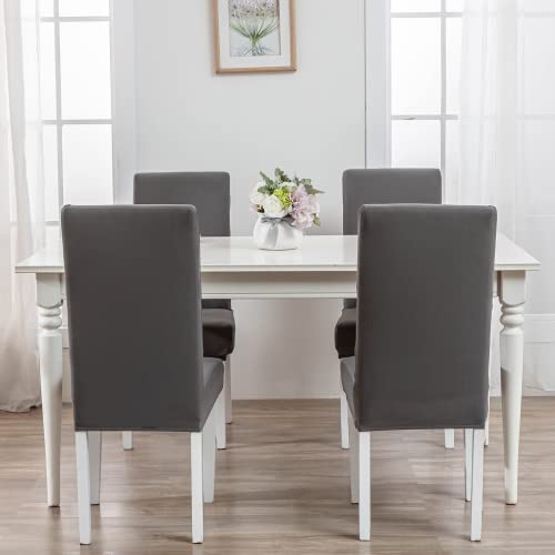 ARNTY Fundas Sillas de Comedor, Fundas para Sillas Pack 4/6 Fundas Sillas Ajustables Elásticas Chair Covers Modernas Lavables para Banquetes Oficina Hogar Restaurante Bar (Gris Oscuro, Pack 4)