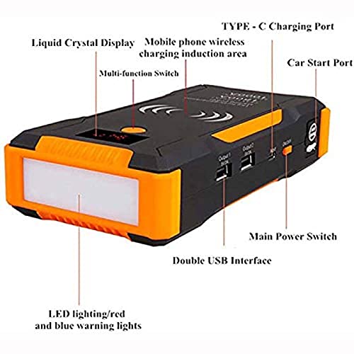 Arrancador para automóvil de 22000 mAh, con función de carga inalámbrica, refuerzo de batería automático de 12 V 1500 A (hasta 5.0L de gas y 6.0L de diésel), Banco de energía para automóvil con pa