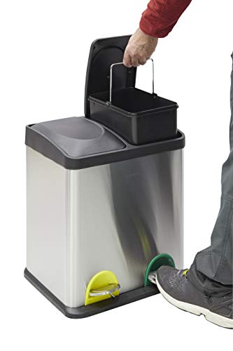 Arregui Step Bin CR705-30L Cubo de Basura y Reciclaje con Pedal, de Acero Inoxidable, con 2 Cubos Interiores, 2 x 15L (30L), Gris