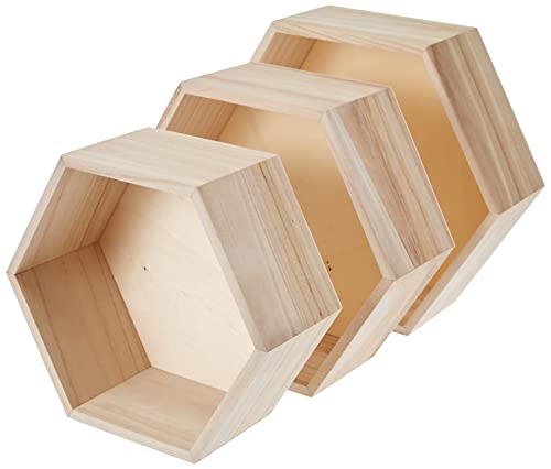 Artemio 14001892 - Juego de 3 estantes hexagonales para Decorar, Madera, Beige, 30 x 26,5 x 10 cm