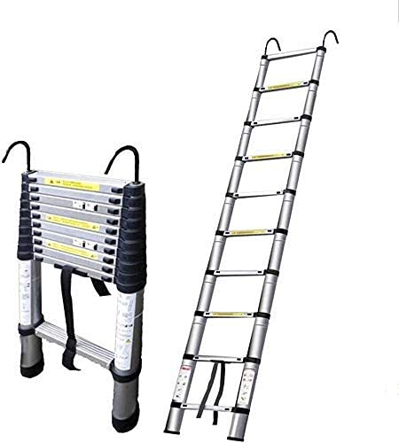 Asan Escalera de extensión Escalera telescópica Extensible 2M-7M Escalera Recta telescópica Plegable Ático Aleación de Aluminio para el hogar/con Gancho (Tamaño: Escalera Recta 5 Metros + Gancho)