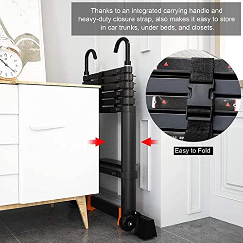 Asan Escalera telescópica de Aluminio, escaleras Plegables de extensión Multiusos, con Pedales y Ruedas Antideslizantes, escaleras portátiles para áticos Interiores y Exteriores, Carga 330 Libras (t