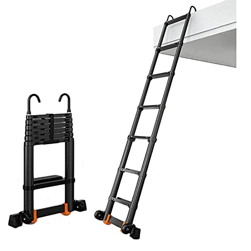 Asan Escalera telescópica de Aluminio, escaleras Plegables de extensión Multiusos, con Pedales y Ruedas Antideslizantes, escaleras portátiles para áticos Interiores y Exteriores, Carga 330 Libras (t