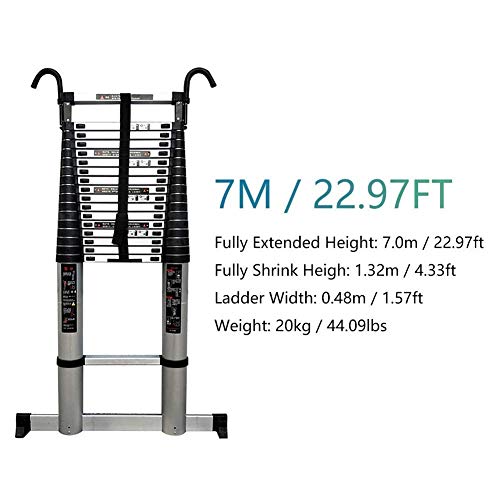 Asan Escalera telescópica de extensión con Ganchos, Resistente, portátil, Multiusos, Escalera telescópica de Nivel de ingeniería, Carga 330 Libras (tamaño: 7 m / 22,97 pies)