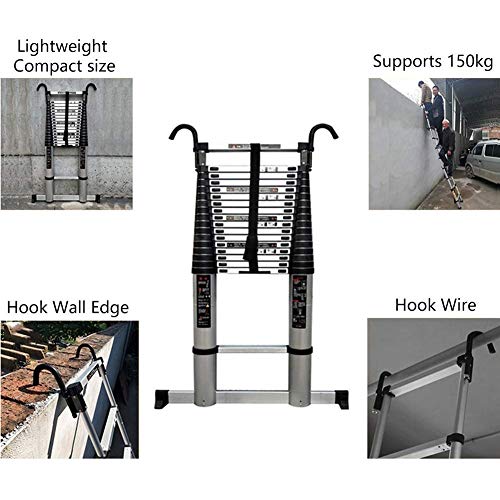 Asan Escalera telescópica de extensión con Ganchos, Resistente, portátil, Multiusos, Escalera telescópica de Nivel de ingeniería, Carga 330 Libras (tamaño: 7 m / 22,97 pies)