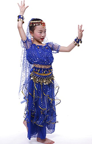 Astage Niña Traje Danza del Vientre Lentejuelas Danza India Halloween Disfraz Azul Real L