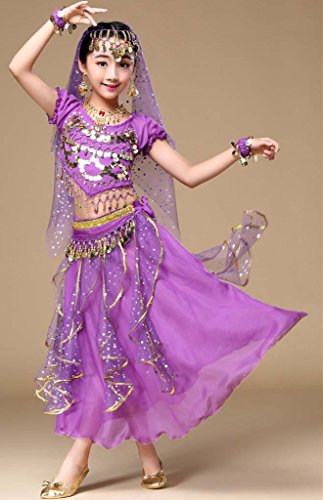 Astage Niña Traje Danza del Vientre Lentejuelas Danza India Halloween Disfraz Violeto S