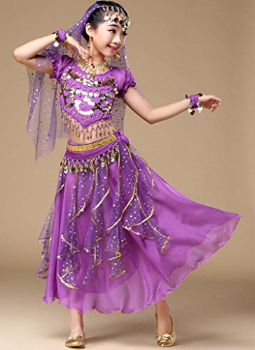 Astage Niña Traje Danza del Vientre Lentejuelas Danza India Halloween Disfraz Violeto S