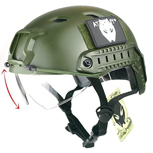 ATAIRSOFT Estilo militar del ejército SWAT Combat BJ Base Jump Fast casco w/gafas protectoras OD verde para CQB Shooting Airsoft Paintball