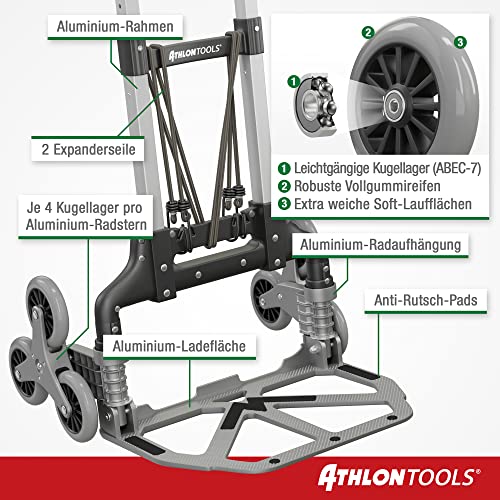 ATHLON TOOLS Carretilla plegable de aluminio, mango extralargo de 110 cm, superficie de carga con almohadillas antideslizantes, modelo 2022