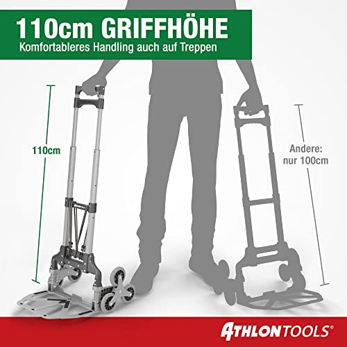 ATHLON TOOLS Carretilla plegable de aluminio, mango extralargo de 110 cm, superficie de carga con almohadillas antideslizantes, modelo 2022