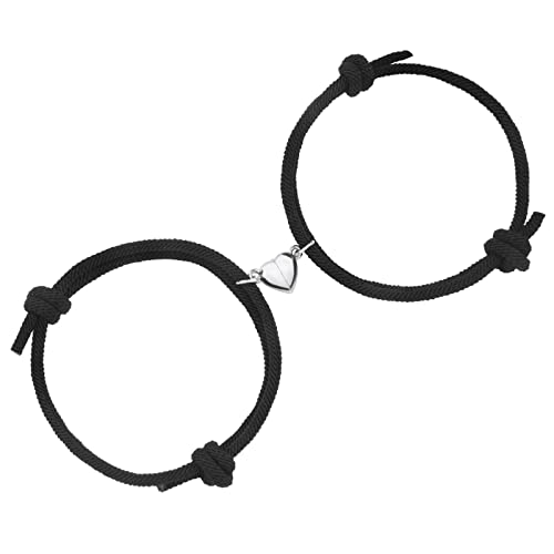 Aucuu 1 Par de Pulseras Magnéticas para Parejas,1Pare (18-28CM )Pulsera Ajustable de Cuerda Trenzada Relación de Atracción Mutua, para Mujeres, Hombres,Amigos, Novio, Novia, Regalo de San Valentín