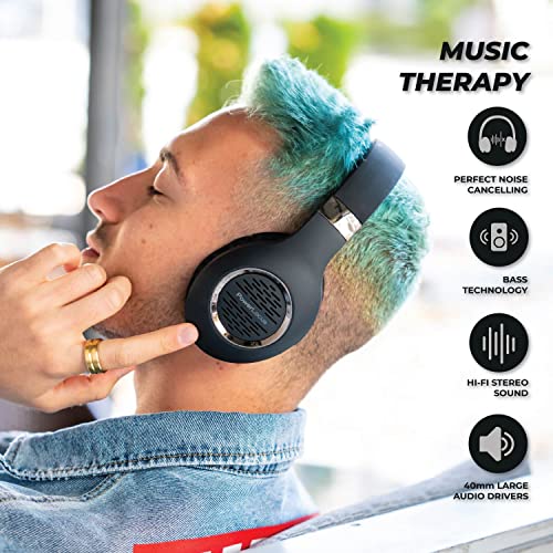 Auriculares Bluetooth Diadema, Auriculares Inalámbricos PowerLocus, Estéreo Hi-Fi con Graves Profundos, Cascos Bluetooth con Micrófono Incorporado, Cascos con Cable para Clases Online, Móvil, Tablet