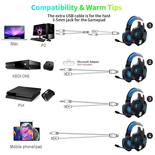 Auriculares Gaming PS4, YINSAN Cascos Gaming Premium Estéreo con Micrófono, 7 Luces LED y Orejeras de Memoria Suave, Gaming Headset con Control de Volumen para PC/Xbox One/Nintendo Switch/Móvil/Mac