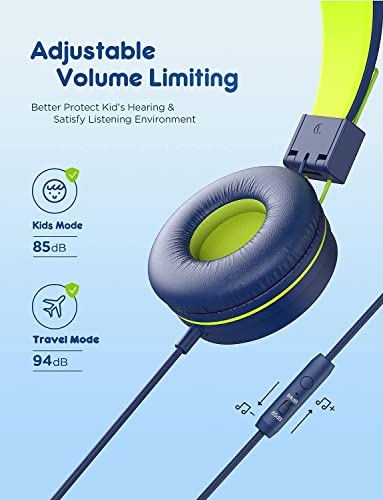 Auriculares para Niños, iClever Auriculares con Cable para Niños, Diadema Ajustable, Sonido Estéreo, Plegable, Cables Que no se Enredan, Conexión Jack Auxiliar de 3.5 mm, 85/94dB de Volumen Limitado