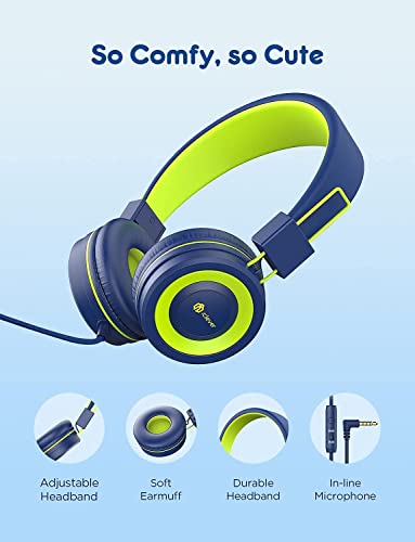 Auriculares para Niños, iClever Auriculares con Cable para Niños, Diadema Ajustable, Sonido Estéreo, Plegable, Cables Que no se Enredan, Conexión Jack Auxiliar de 3.5 mm, 85/94dB de Volumen Limitado