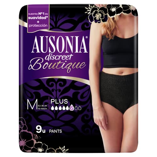 Ausonia Discreet Boutique Bragas Mujer para Pérdidas de Orina Talla M, 18 Unidades, Bloquean el Olor y la Humedad Evitando Fugas - Negro