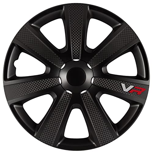 AUTOSTYLE VR Black 15 pulgadas Tapacubos para Coche, Negro/Carbon Look/Logo, 4 Unidades