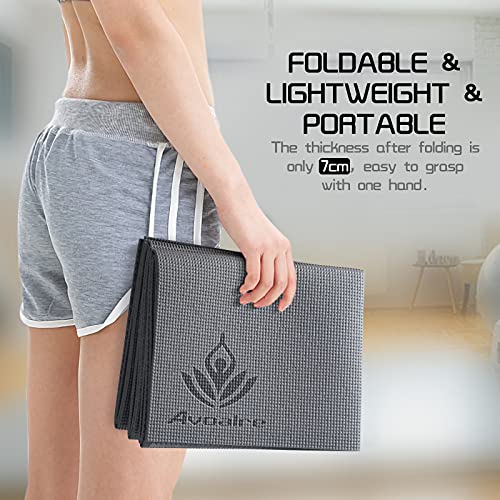 Avoalre Esterilla de Yoga Antideslizante Plegable, Colchoneta de Yoga PVC Antideslizante 5MM de Grosor Fácil de Doblar para Fitness Yoga Ejercicio Pilates Deportes para Mujer Hombre, 173x61CM, Gris